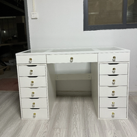 Coiffeuse de Luxe Moderne en Bois avec Plateau en Verre, Miroir Éclairé et Tiroirs de Rangement pour Chambres d'Hôtel