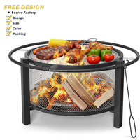 Brasero en fer 2-en-1 de 32 pouces avec grille de cuisson, foyer extérieur à bois avec pioche pour barbecue, feu de camp, pique-nique, fête