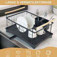 Égouttoir à vaisselle en métal pour cuisine, avec poignée en bois et plateau de drainage pivotant réglable, de fabrication OEM
