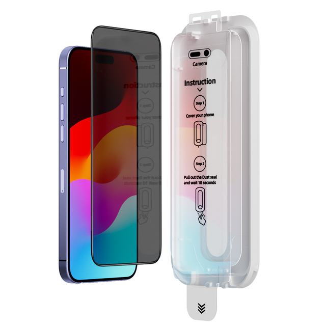 Custom OEM Bulk Anti-spy Privacy Tempered Glass Screen Protector Film Dust Free Easy Installation Applicator for iPhone 14 15 16