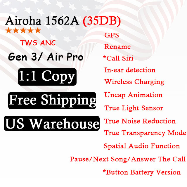 Лучшее качество 1:1 US Warehouse ANC наушники-вкладыши TWS с 3rd Generation Gen 2 3 воздуха Airoha 1562A 1562 м 1536U стручки Pro Наушники Беспроводные наушники с микрофоном