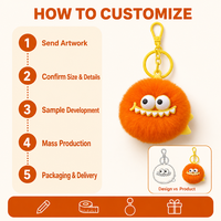 Porte-clés Monstre Orange en Peluche Doux et Moelleux avec Pompon, Breloque de Sac, Cadeau