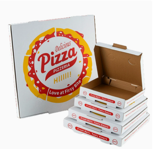 Kotak Pizza Embos Kustom dengan Laminasi Glossy/Matt, Kotak Sushi & Pizza Sekali Pakai Bergelombang Putih atau Cokelat - Product Image 1