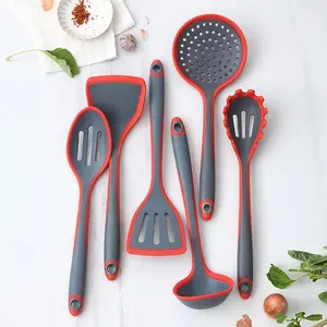 Juego de utensilios de cocina de nailon con borde de silicona, accesorios de cocina a z, regalo de Navidad, 6 uds.