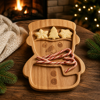 Plateau de service en bois de Noël motif Père Noël mignon, vente en gros d'usine, pour biscuits, bonbons, collations et tables de fête de Noël