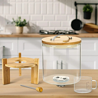 Couvercle en bambou farine de bambou riz distributeur de céréales récipient verre tasse à mesurer pour garde-manger organisation alimentaire bac de stockage