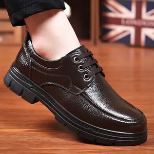 Zapatos de vestir de cuero vacuno de primera calidad para hombre, con suela de goma de tacón bajo, transpirables, para oficina, carrera, casuales, con cordones. - Product Image 1