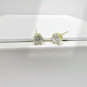wholesale 925 plata sterling <b>silver</b> Classic Round Zircon earring 18k gold dainty geometric cheap <b>small</b> bow zircon <b>stud</b> earrings - Product Image 1