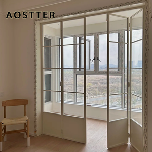 <span class=keywords><strong>Porte</strong></span> coulissante pliante accordéon en aluminium à double vitrage, à rupture <span class=keywords><strong>de</strong></span> pont thermique, style français, blanc, AOSTTER NFRC AS2047 - Product Image 1