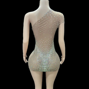Robe moulante en mousseline transparente avec strass en cristal sexy à une épaule pour femmes pour la boîte de nuit d'anniversaire Autres occasions spéciales - Product Image 6