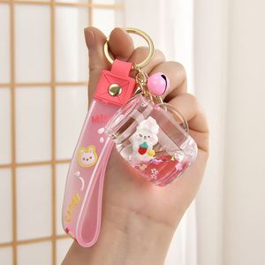 Cartoon <b>Floating</b> Liquid Quicksand Keychain with Strawberry Bunny Glitter Motion Acrylic Pendant for Bag Keys Gift - Product Image 3