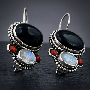 Meilleures ventes : Boucles d'oreilles ethniques pour femme en argent sterling 925 de qualité supérieure, serties de pierres multiples, faites à la main, tendance, forme crochet, cadeau - Product Image 4