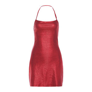 Robe de soirée estivale en satin, dos nu, col halter extensible, taille basse, silhouette asymétrique, mi-longue pour Noël - Product Image 6