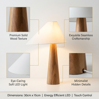Lampe de table conique en bois YH Villa, abat-jour de lecture, lampe de chevet, lampe de bureau, LED multicolore, moderne, minimaliste, USB