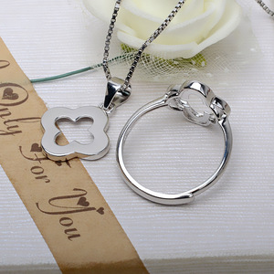 Tide DIY <b>Fine</b> <b>Jewelry</b> <b>Set</b> S925 Silver with Lucky Grass Pendant Ring Semi Finished Tire & Flat Bottom Stand 2855 - Product Image 4