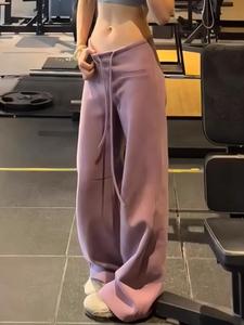 Femmes américain rétro <span class=keywords><strong>violet</strong></span> <span class=keywords><strong>velours</strong></span> côtelé vêtements de détente pantalons de survêtement 2025 été polyvalent effet drapé cordon <span class=keywords><strong>pantalon</strong></span> large - Product Image 2