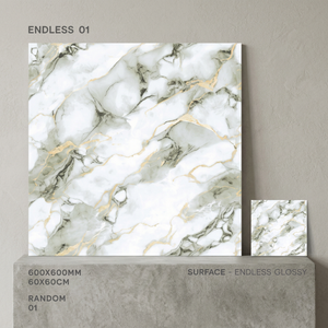 Breccia Crema 600x600mm Glossy Porcelain Tiles Cream Marble Pattern Golden Vein Interior Flooring - Product Image 3