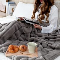 Couverture polaire douillette et chaude en polyester, tissée, rayée, grande taille pour adulte, vente en gros, plaid en fausse fourrure, ignifuge, quatre couleurs
