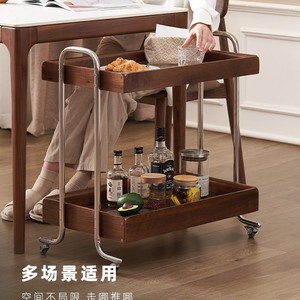 Solid Wood Trolley <b>Side</b> <b>Table</b> North American <b>Black</b> Walnut 670x380x690mm Movable Coffee <b>Table</b> Living Room Furniture - Product Image 2