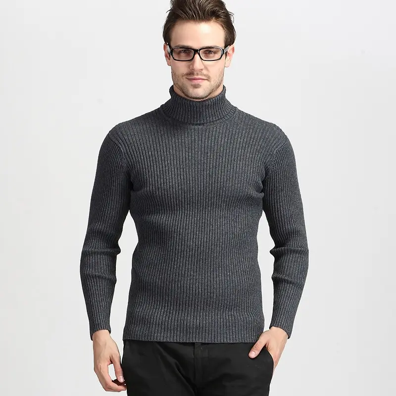 Customized winter men's pullover wool sweaters men's solid color Turtleneck collar thickened knitwear men's printed logo