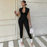 Femmes 2023 été nouvelle mode Sexy poitrine fermeture éclair serré couleur unie combinaison pour les femmes
