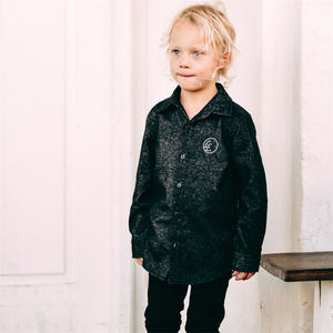 Superior Quality Stretch Indigoultimate <strong>Rockstar</strong> Vibes Denim Kid Long Sleeve Solid Color Boy Shirts - Product Image 3