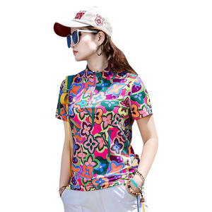 เสื้อยืดแขนสั้นลายดอกไม้สำหรับผู้หญิง แห้งเร็ว ใส่สบาย เหมาะสำหรับวิ่ง เดินป่า ออกกำลังกาย พิมพ์ลายดิจิทัล ระบายอากาศได้ดี ยืดหยุ่นได้ - Product Image 5