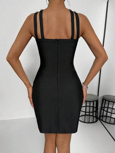 بيع بالجملة فستان نسائي مزاجه أنيق للنساء ضمادة فستان شبكي كتف مرصع تنورة راقية فستان سهرة حفلة موسيقية - Product Image 5