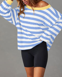 Женский Полосатый пуловер с открытыми плечами - Product Image 4