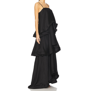 <span class=keywords><strong>Robe</strong></span> longue noire fluide et ample à bretelles spaghetti, col carré et volants étagés pour femme - Fournisseur vérifié de Chine - Product Image 3