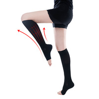 Chaussettes de compression mi-hautes à bout ouvert 20-30 mmHg de qualité médicale avec silicone antidérapant pour varices et œdèmes