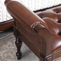 Tabouret de bout de lit style campagne américaine classique, en cuir véritable, simple et rétro, mobilier de chambre principale, cuir de vachette pleine fleur