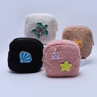 Keymay broderie rose arc vacances cadeau Teddy pochette à fermeture éclair Sherpa peluche maquillage sac stockage organisateur pochette moelleux cosmétique sac
