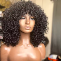 Offre Spéciale faite à la machine bouclés avec Bang 250% densité perruque de cheveux humains vierges Non dentelle courte coupe de lutin bouclés perruques de cheveux humains