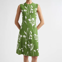 Robe pull mini élégante en maille verte à motifs floraux sans manches pour femme, fabriquée en usine