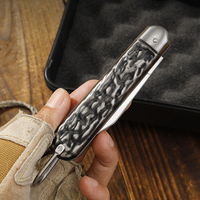 Mini couteau pliant de poche, manche antidérapant à motif noir, lame tranchante, couteau utilitaire de survie pour le camping en plein air