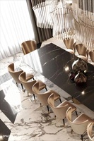 Table à manger en marbre noir, pied en métal, luxe, salle à manger, salon, 14 places, ensemble de table à manger
