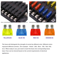 Boîtier de fusibles 12 voies pour bateau 12V DC, support de fusibles standard ATO/ATC pour voiture avec couvercle et autocollants DIY, boîte à fusibles à lame électrique automobile pour camping-car