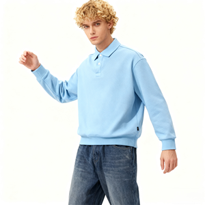 Premium Best Seller Business Casual Light <strong>Blue</strong> Men's <strong>Polo</strong> <strong>Sweatshirt</strong>, Textured Fabric <strong>Polo</strong> Men's Shirt - Product Image 5