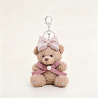 En gros, pendentif de sac ours en peluche rose en coton avec nœud, pour sacs d'école de filles, porte-clés poupée en peluche originale, personnalisation OEM disponible