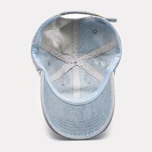 OEM Custom Plain Blank Worn Out <b>Denim</b> Baseball Cap,Unisex Distressed <b>Denim</b> Fabric Dad <b>Hat</b>,Luxury Gorras Washed Blue Jeans Cap - Product Image 6