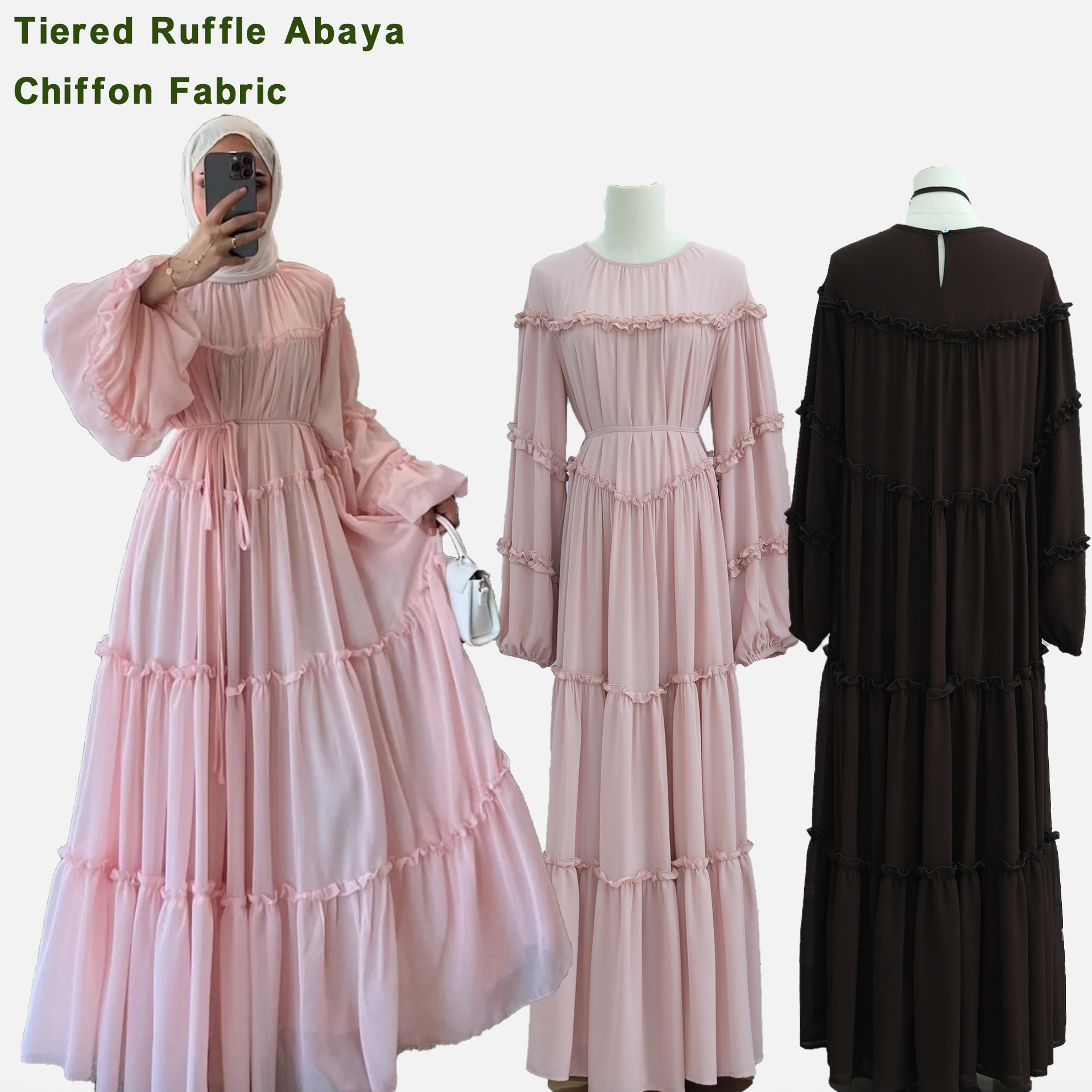 Double Layer Chiffon Abaya - Elegant Muslim Dress 2025