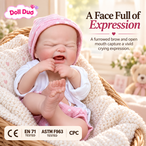 18 inch Silicone Reborn Baby <b>Doll</b> Crying Face Pink Hat White Top Custom Lifelike Hand Painted Thanksgiving Gift for Kids - Product Image 2
