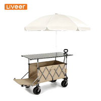 Chariot pliable Liveer : Parasol amovible, plateau réglable en hauteur, design polyvalent, idéal pour le camping en plein air et les courses