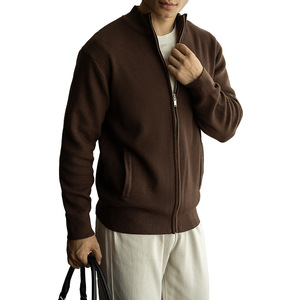 Cárdigan de punto de seda de alta gama con cuello alto texturizado de calibre 14 y cremallera completa, para <span class=keywords><strong>hombre</strong></span>, estilo casual de otoño, novedad, estilo Old Money, 3D - Product Image 1