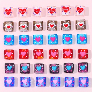 Memory 15mm Square Glass Beads With Heart Polka Dot Design For DIY Bracelets And Necklaces - Product Image 3