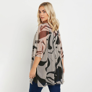 Top estivo da <span class=keywords><strong>donna</strong></span> oversize <span class=keywords><strong>marrone</strong></span> stampato in rete a maniche corte, tunica floreale girocollo con spacchi, vestibilità ampia - Product Image 5