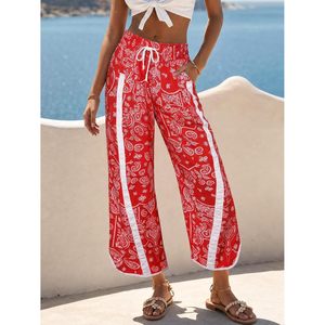 Pantalon de survêtement ample et large pour femme, taille haute élastique avec cordon de serrage, imprimé, idéal pour l'entraînement - Product Image 3