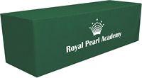 Nappe pliante ajustée personnalisée en polyester de 6 pieds, imprimée par sublimation CMJN 4 couleurs, motif rayé, avec logo de marque, réutilisable