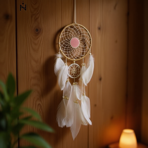 Acchiappasogni 13x45cm a Forma di Sole con Piume Bianche, Decorazione da Appendere a Parete - Product Image 2